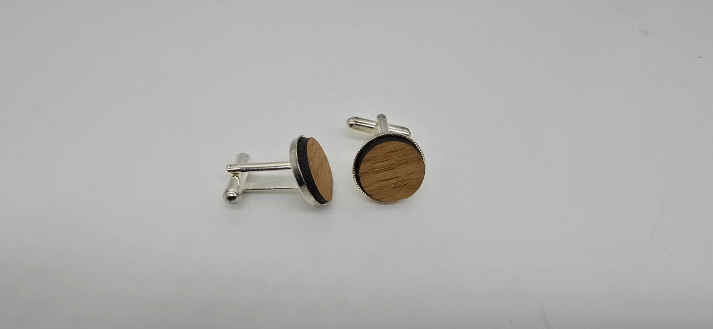 HMS Victory Oak Cufflinks - Silver plated round