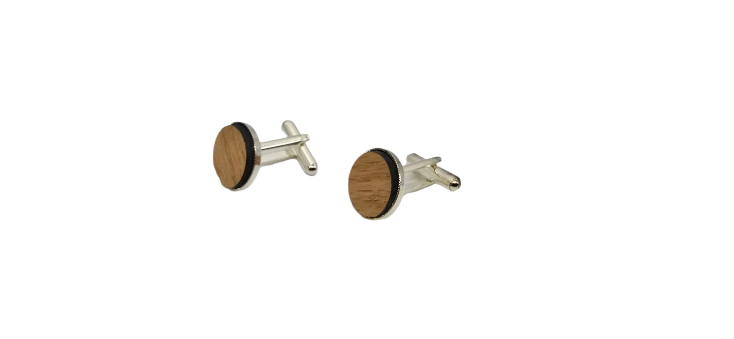 HMS Victory Oak Cufflinks - Silver plated round