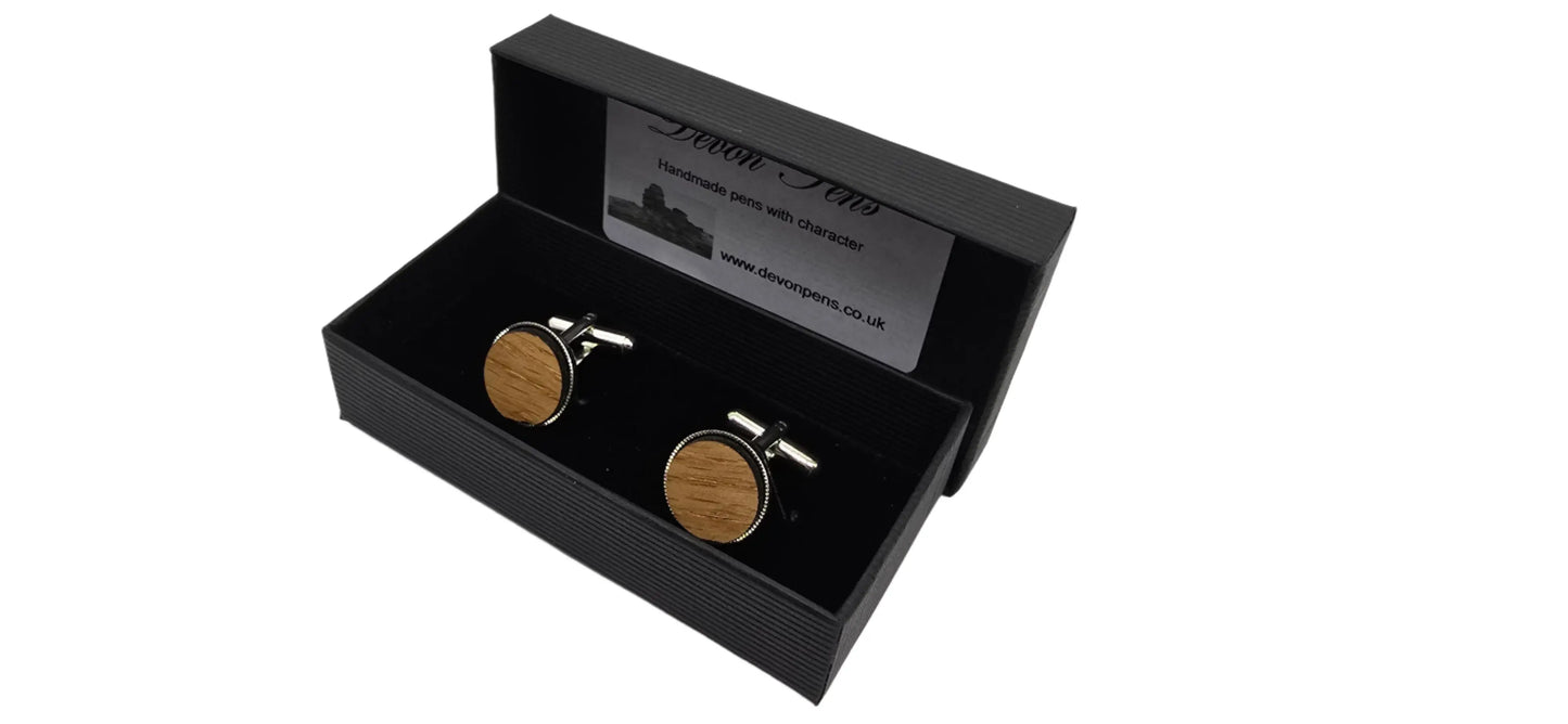 HMS Victory Oak Cufflinks - Silver plated round
