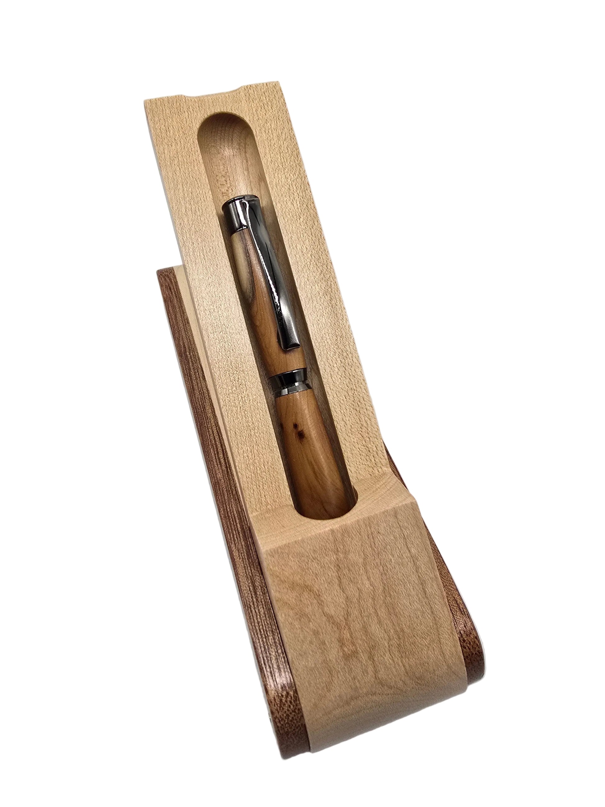 Wooden pen box to replace the standard Card type. Folding desk stand style 