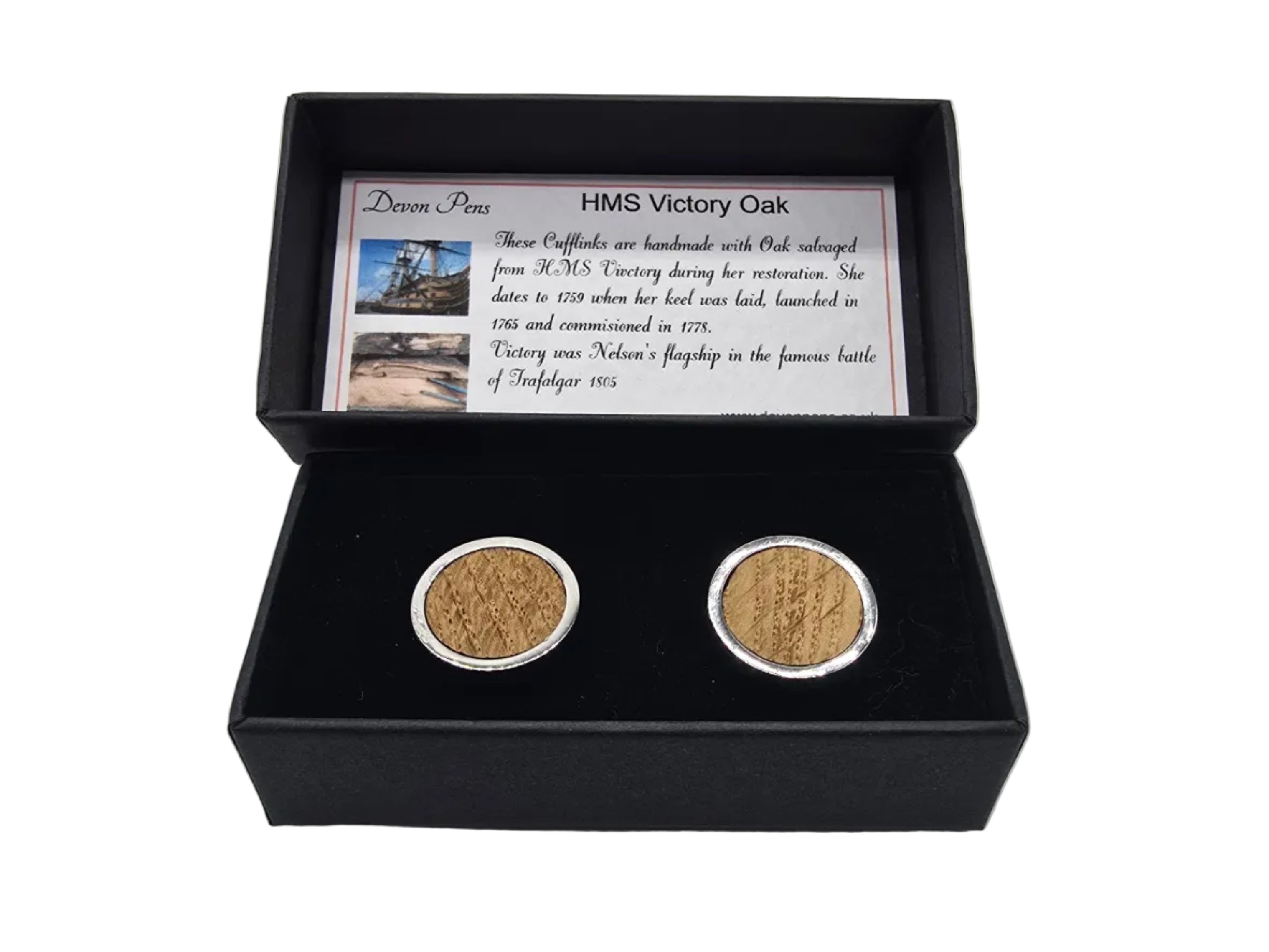 Cufflinks in Oak taken from HMS Victory - round