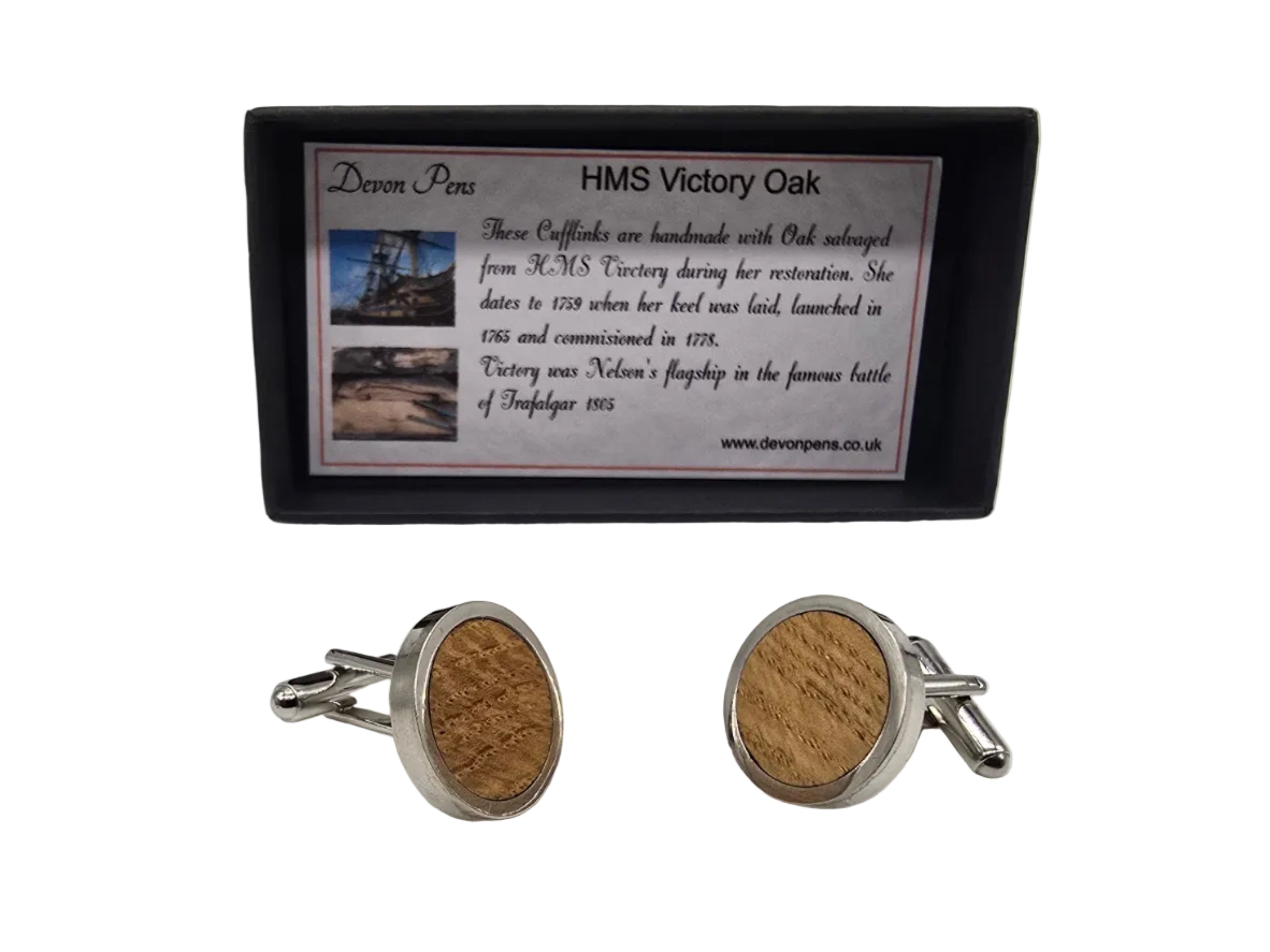 Cufflinks in Oak taken from HMS Victory - round