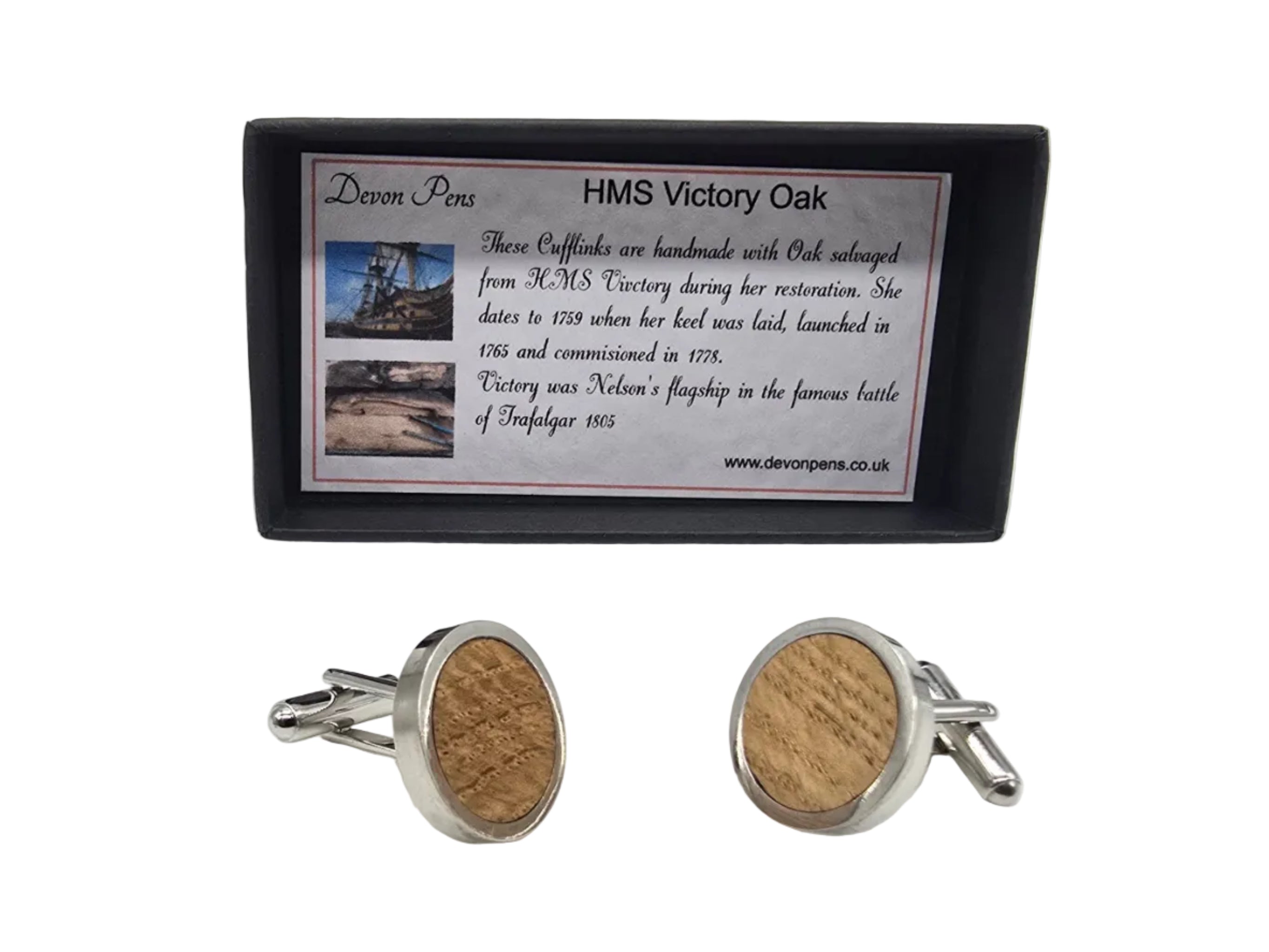 Cufflinks in Oak taken from HMS Victory - round