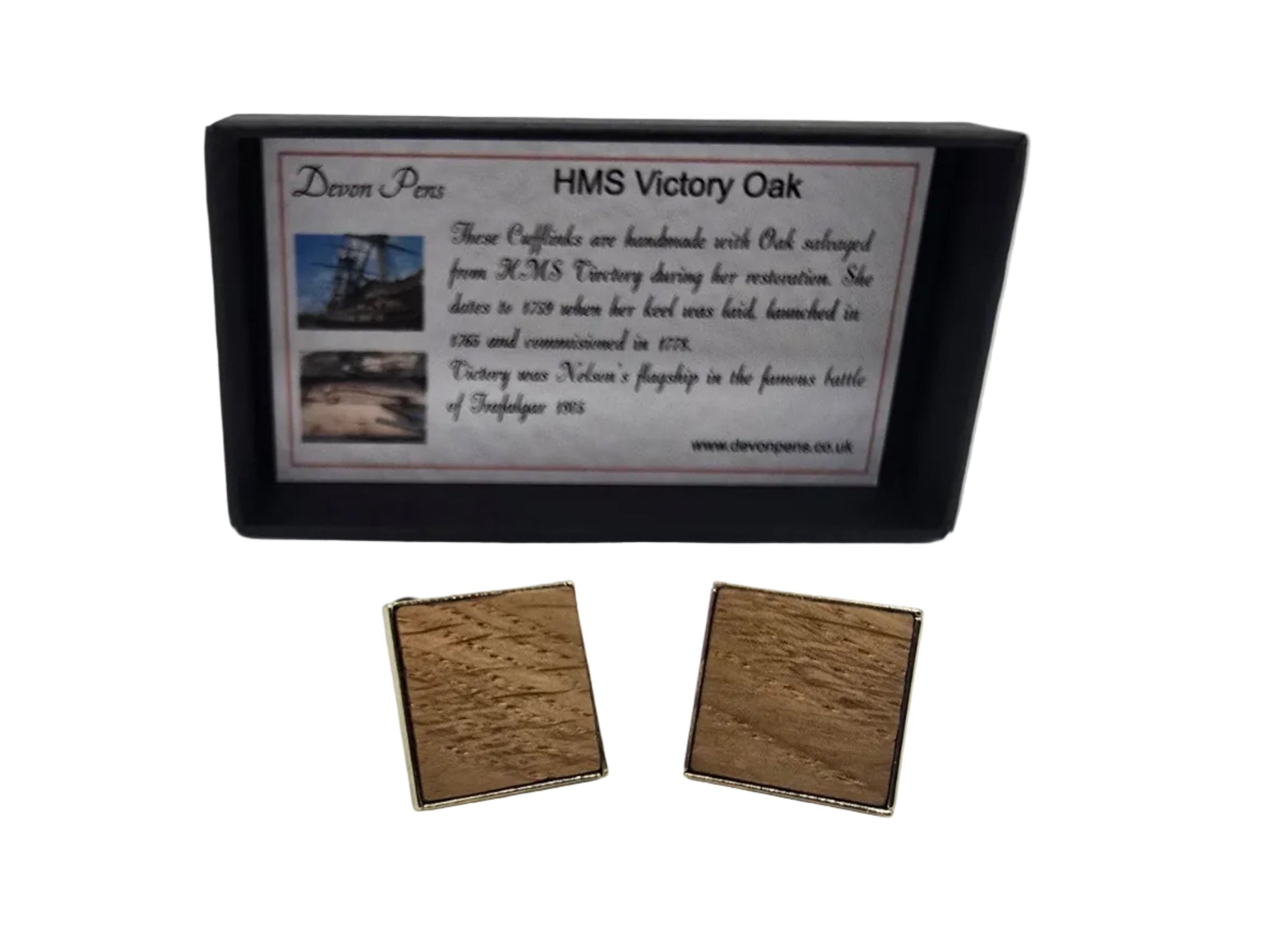 HMS Victory Oak Cufflinks - gold plated 