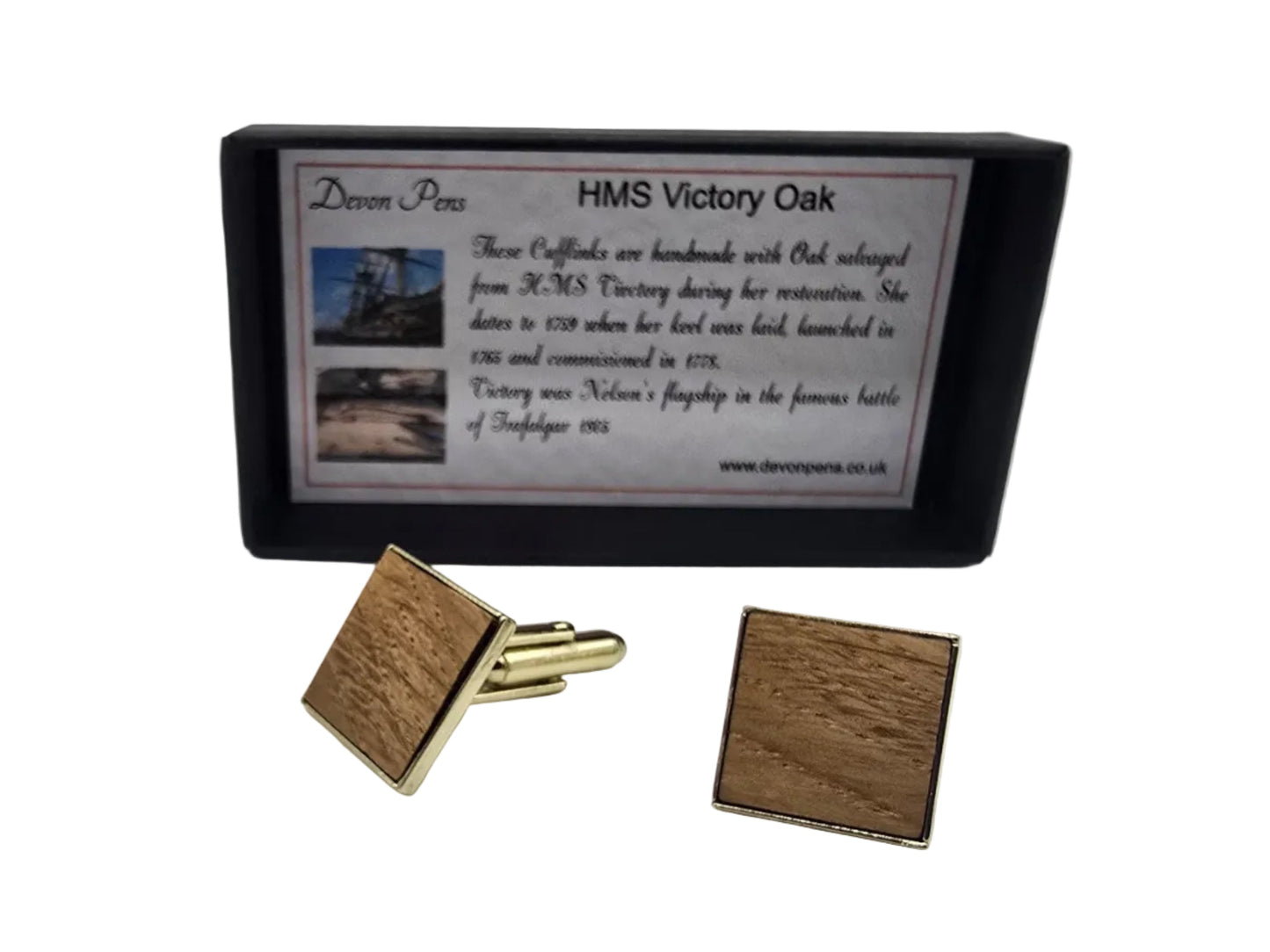 HMS Victory Oak Cufflinks - gold plated 