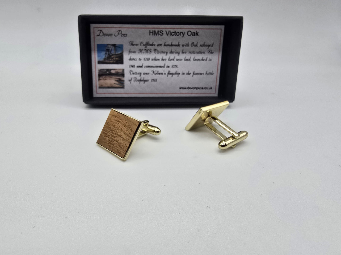HMS Victory Oak Cufflinks - gold plated 