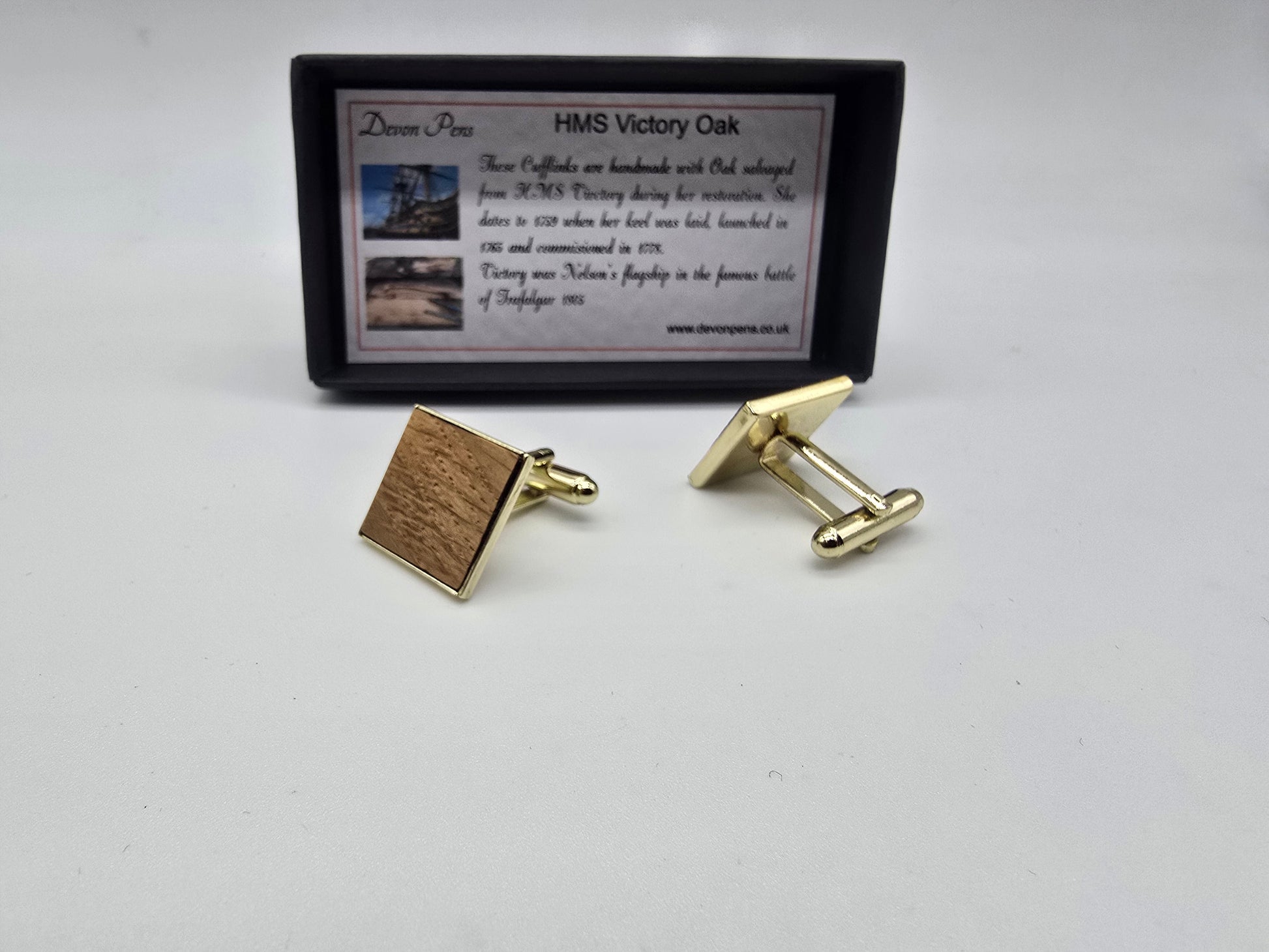 HMS Victory Oak Cufflinks - gold plated 