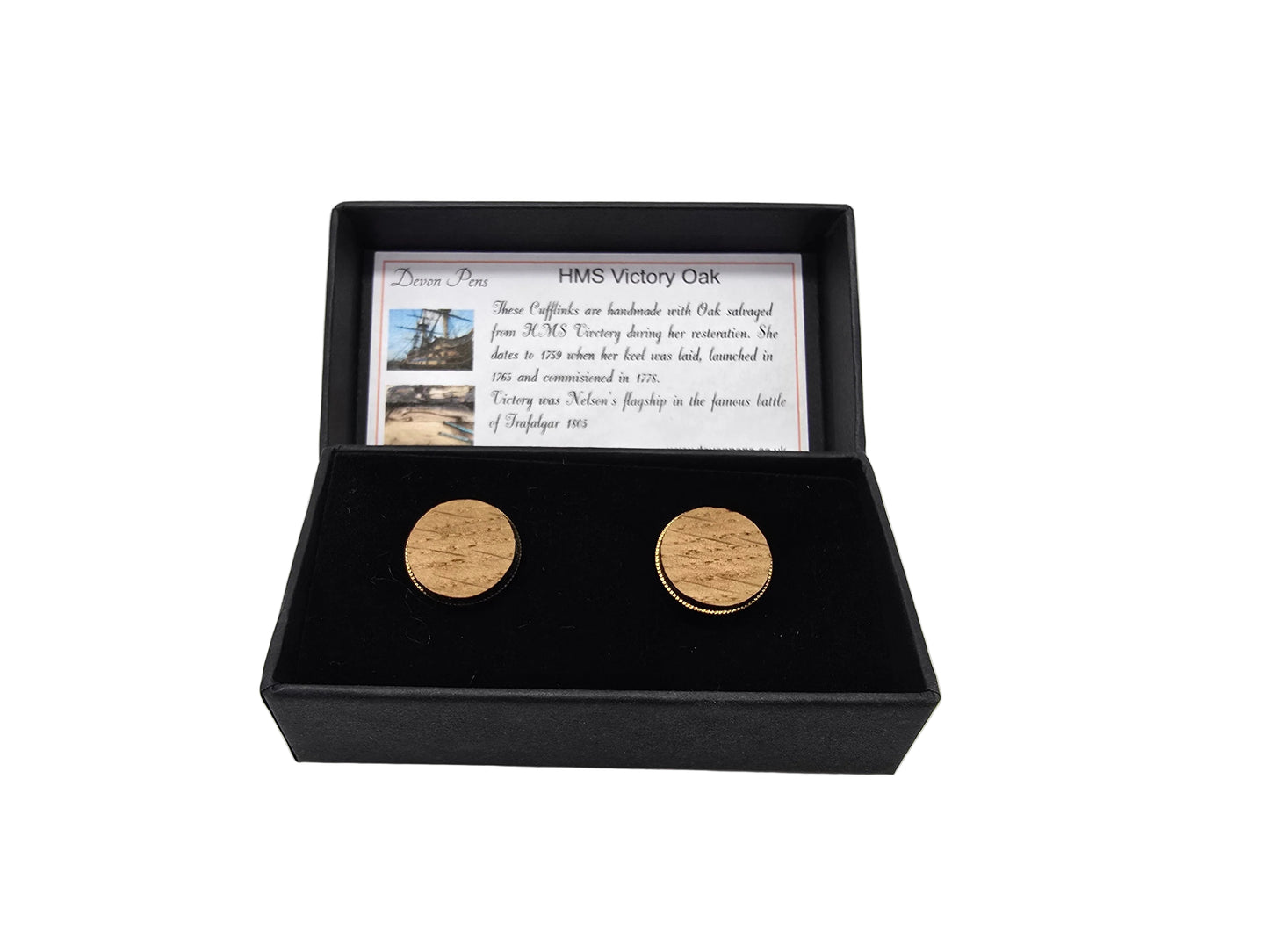 HMS Victory Oak - Round gold plated cufflinks