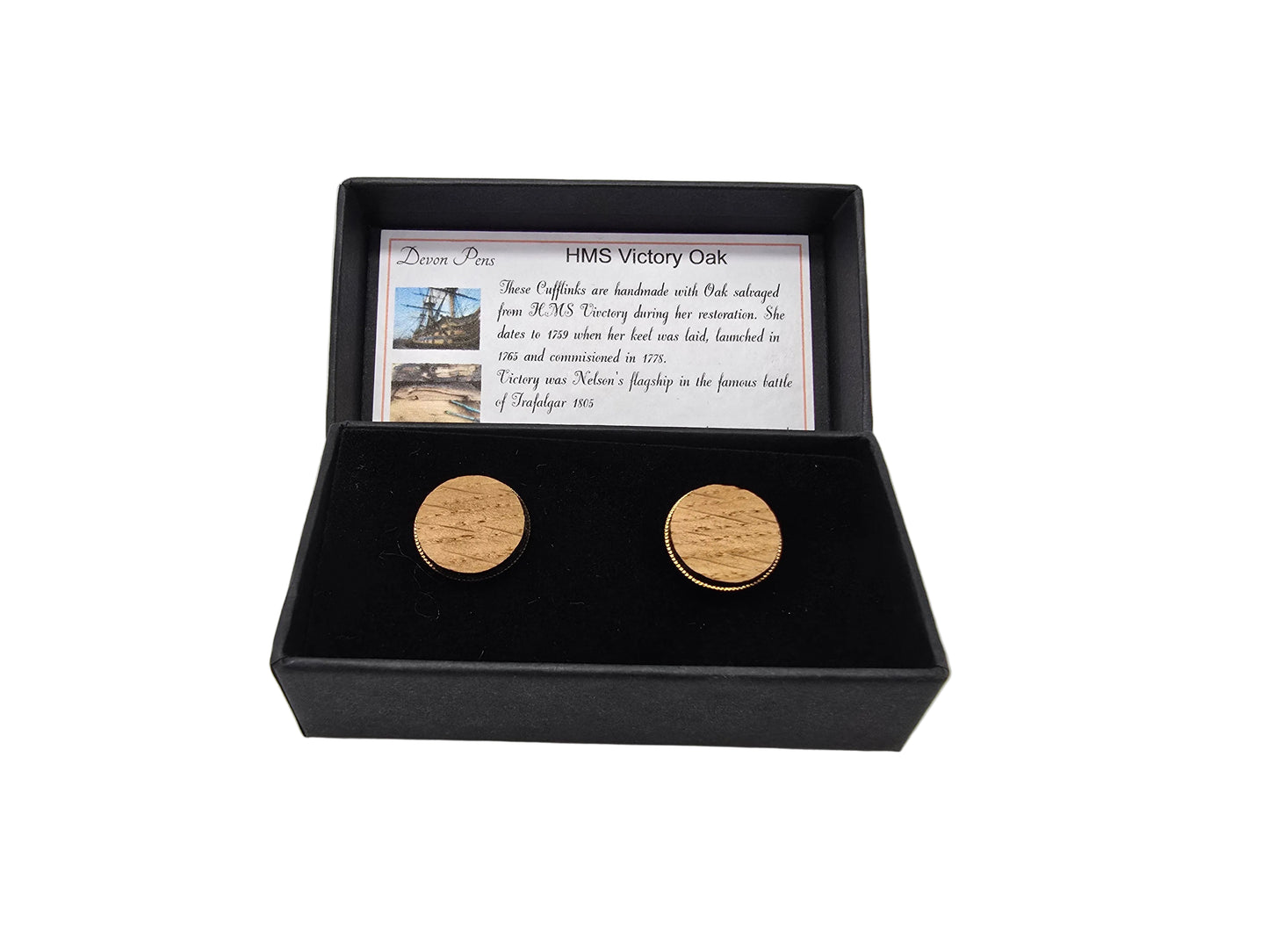 HMS Victory Oak - Round gold plated cufflinks