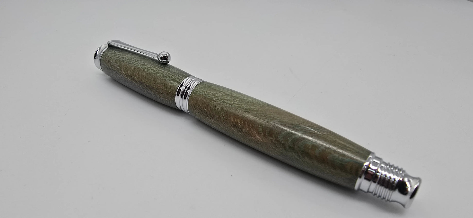 Fountain pen in dyed Lacewood from Powderham Castle Devon. 