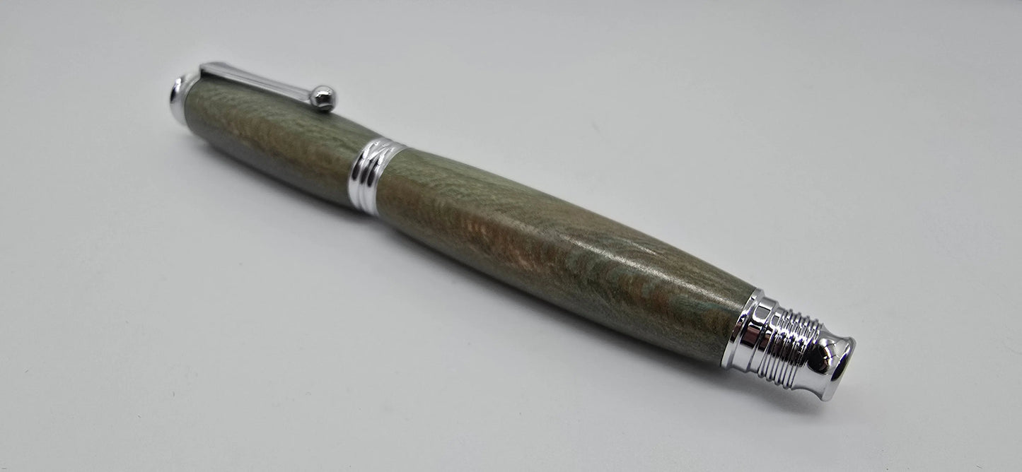 Fountain pen in dyed Lacewood from Powderham Castle Devon. 
