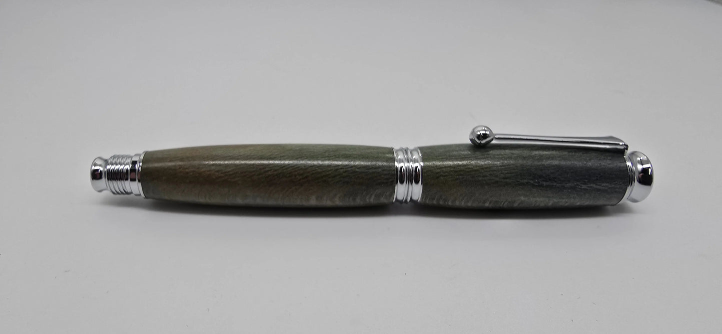 Fountain pen in dyed Lacewood from Powderham Castle Devon. 