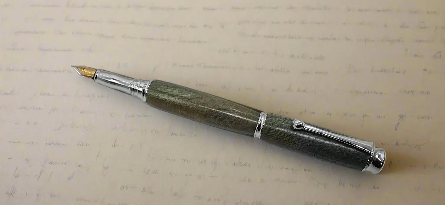 Fountain pen in dyed Lacewood from Powderham Castle Devon. 