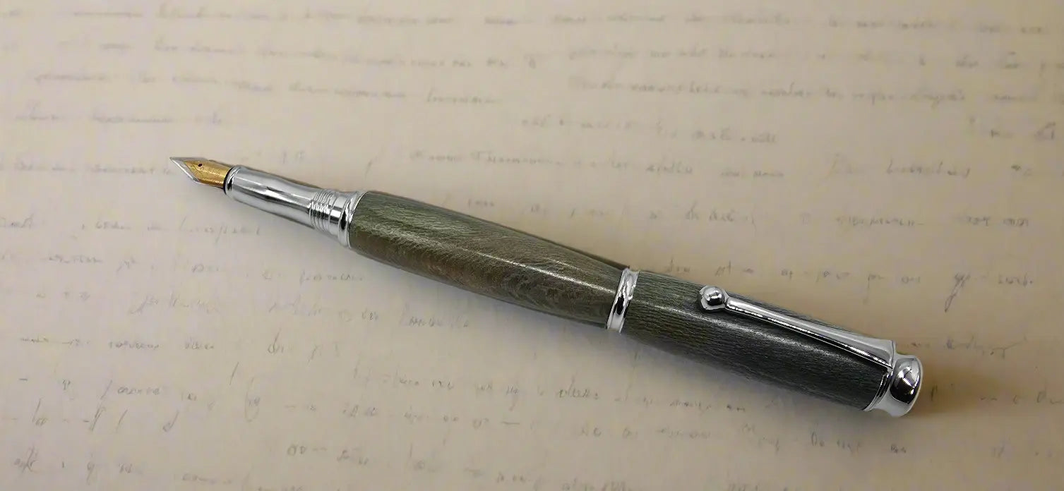 Fountain pen in dyed Lacewood from Powderham Castle Devon. 
