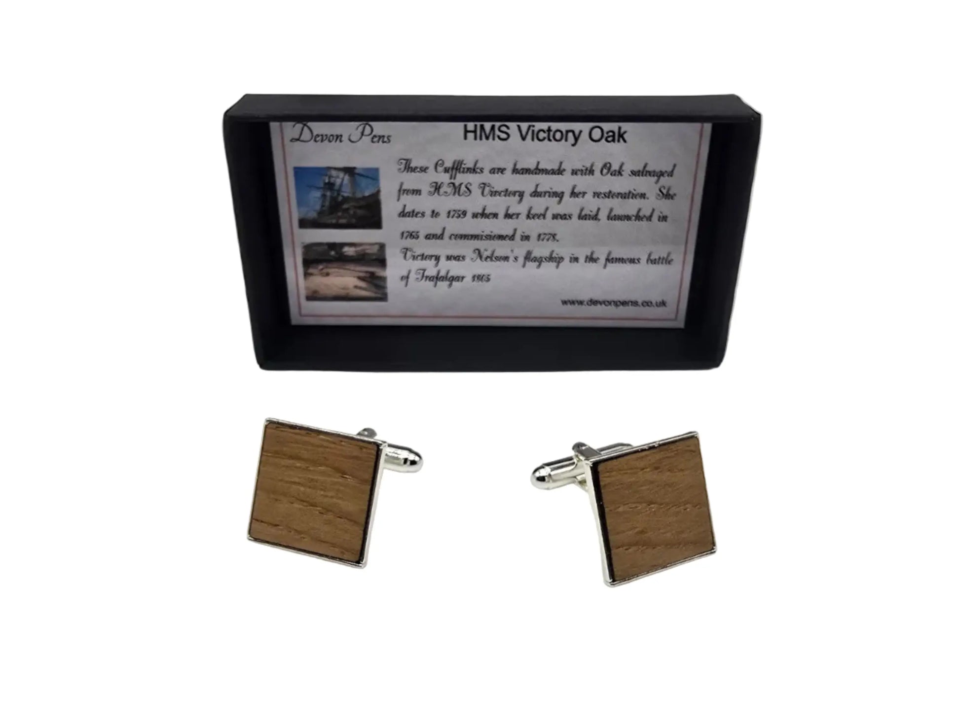 HMS Victory Oak Cufflinks - Silver plated 