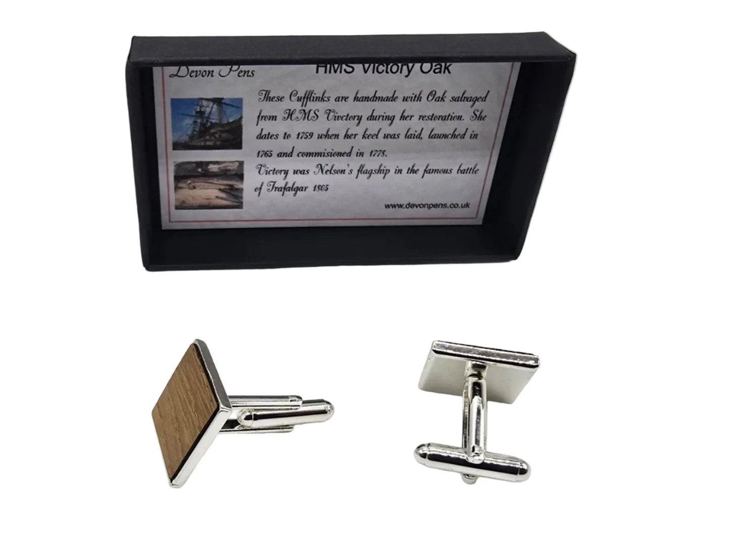 HMS Victory Oak Cufflinks - Silver plated 