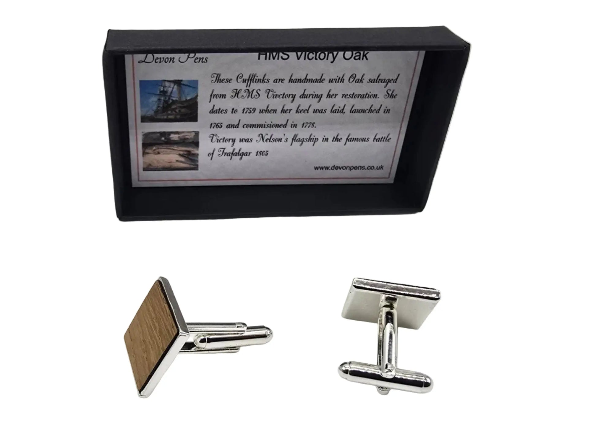 HMS Victory Oak Cufflinks - Silver plated 