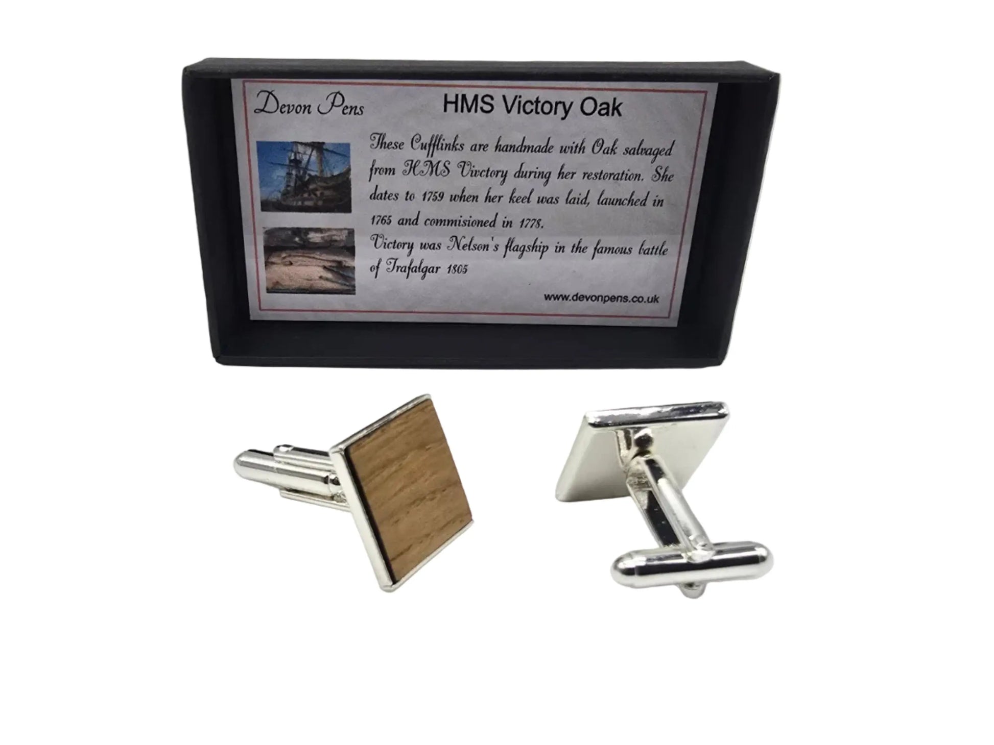 HMS Victory Oak Cufflinks - Silver plated 