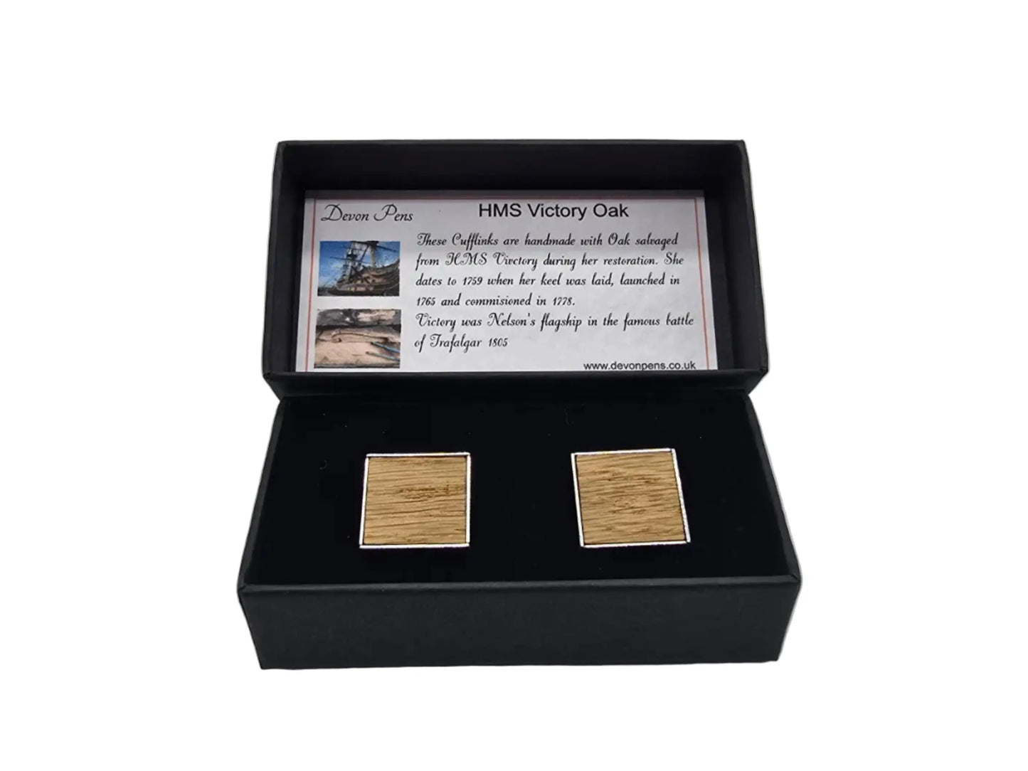 HMS Victory Oak Cufflinks - Silver plated 