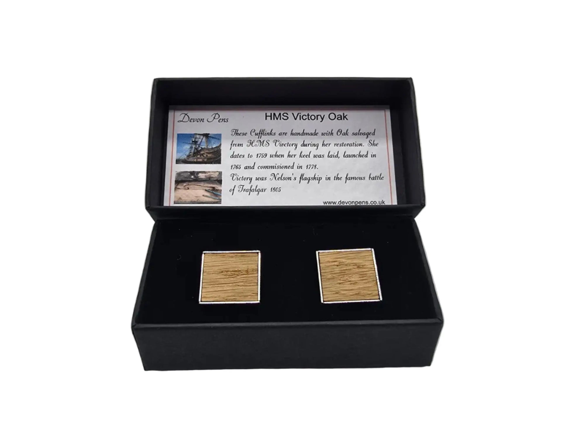 HMS Victory Oak Cufflinks - Silver plated 