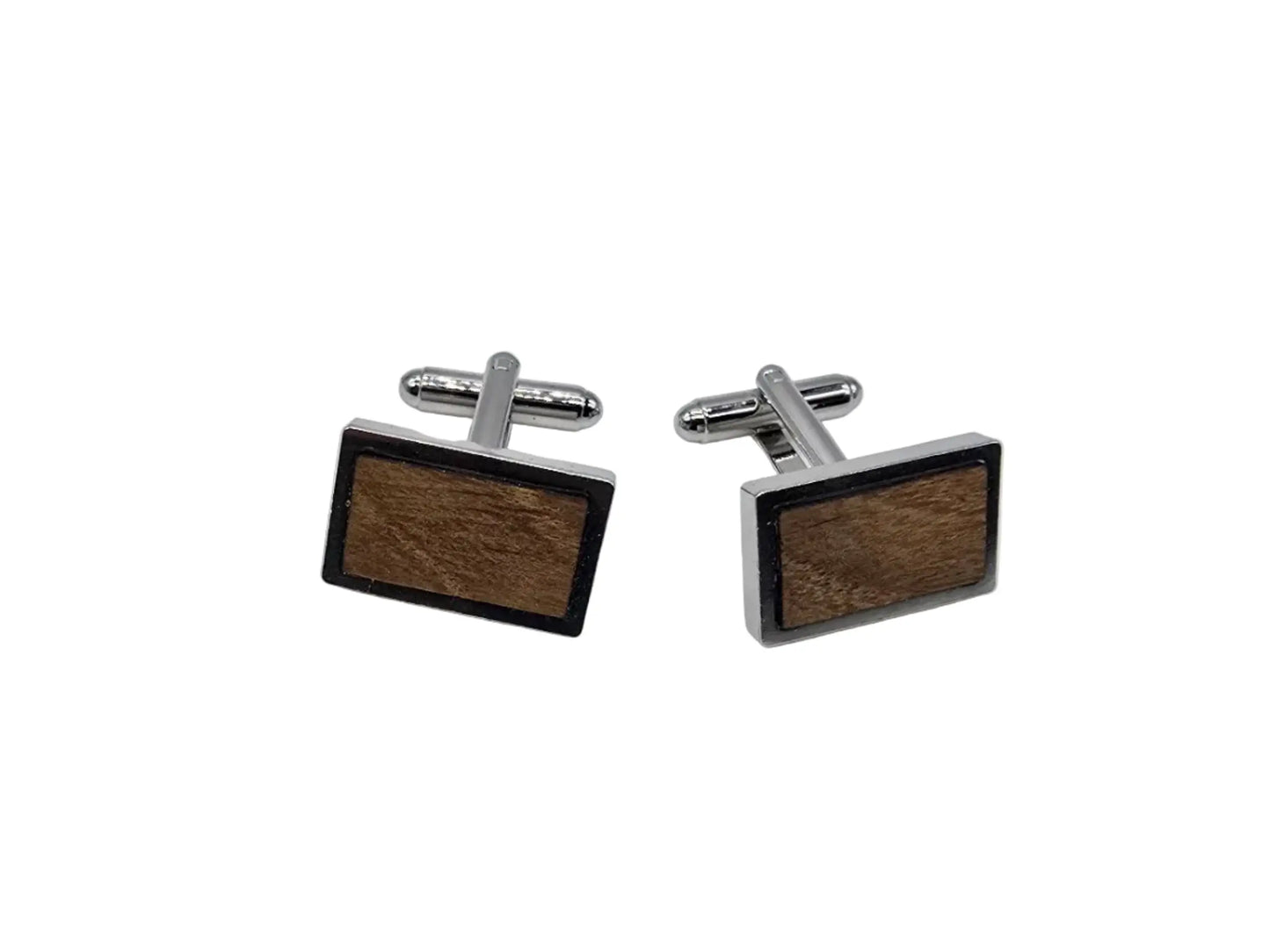 Wooden cufflinks on a white background