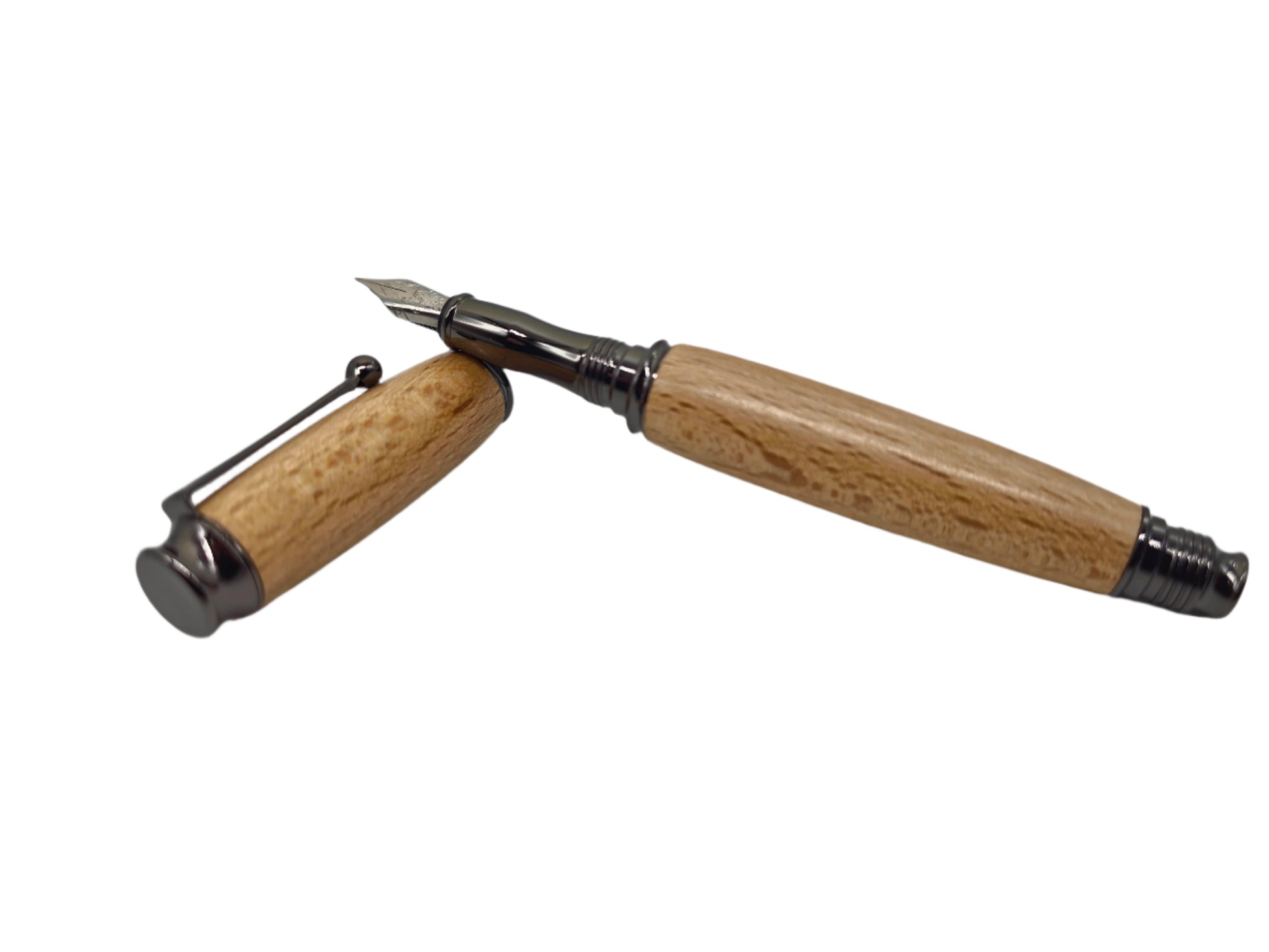 Thomas Hardy's Cottage fountain pen in Beech - Gun metal fittings - Schmidt nib 