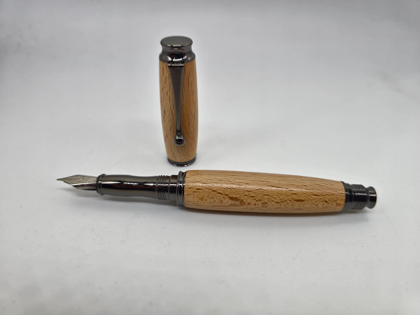 Thomas Hardy's Cottage fountain pen in Beech - Gun metal fittings - Schmidt nib 