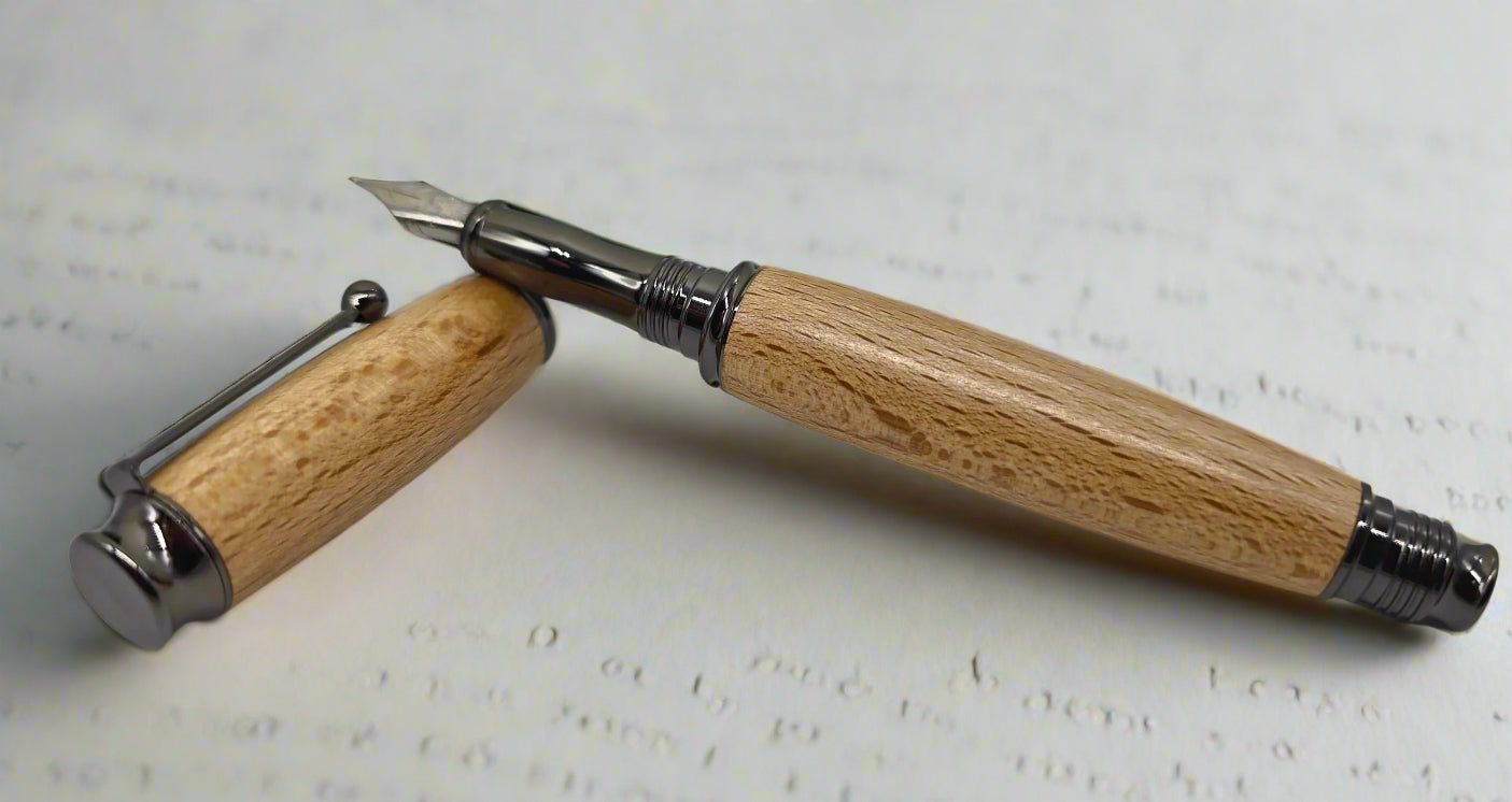 Thomas Hardy's Cottage fountain pen in Beech - Gun metal fittings - Schmidt nib 