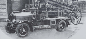 1928 Dennis Fire Engine print from an original pencil drawing. DevonPens