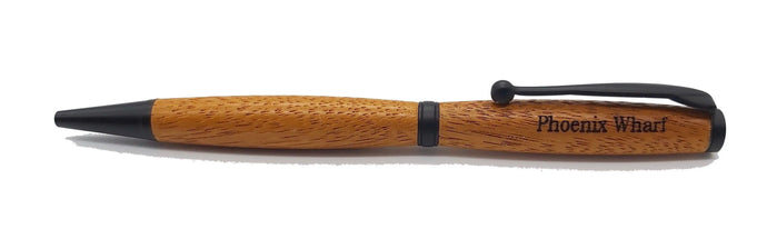 Ballpoint pen handmade in Iroko wood from Phoenix Wharf, Plymouth. DevonPens