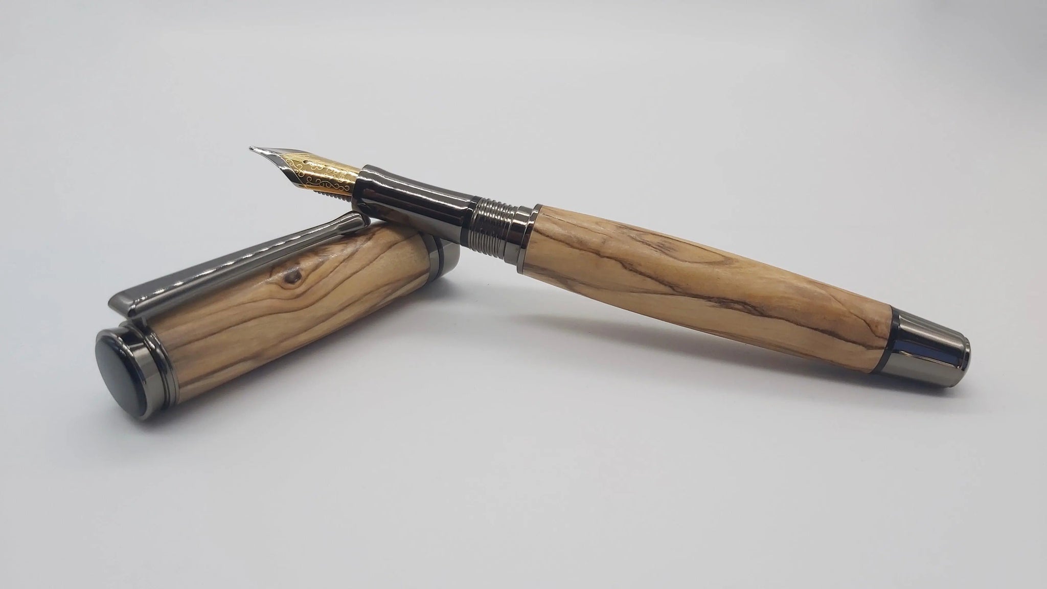 Antique metal Bethlehem Olive wood pen - bog and brass