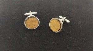 Cufflinks in Oak taken from HMS Victory - round DevonPens