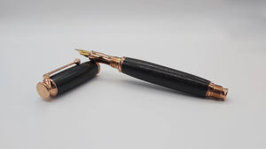 English Fountain pen handmade in Ancient English Bog Oak - Rose gold DevonPens