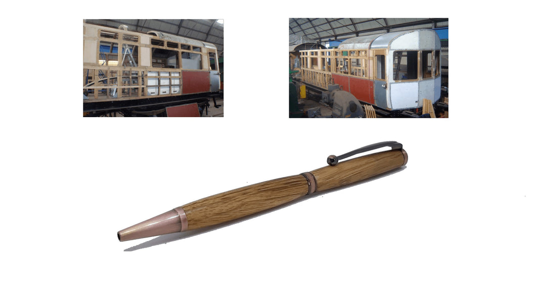 Railway pen - ballpoint pen in Oak taken from GWR 169 rail carriage DevonPens