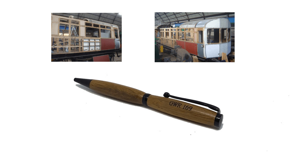 Railway pen- Ballpoint twist pen in Oak taken from GWR 169 rail carriage DevonPens