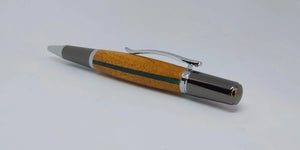 Thin Green line - Ballpoint pen handmade in Iroko wood from Phoenix Wharf, Plymouth. DevonPens